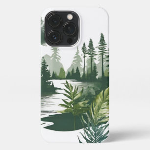 Etui iPhone 13 Pro Paysage fluvial calme - peinture verdâtre