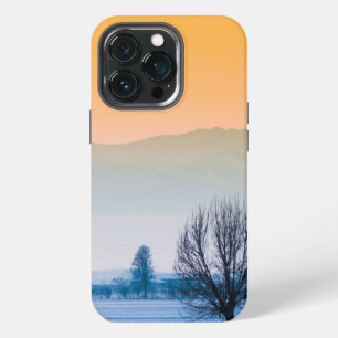 Etui iPhone 13 Pro Paysage hivernal avec ciel doré