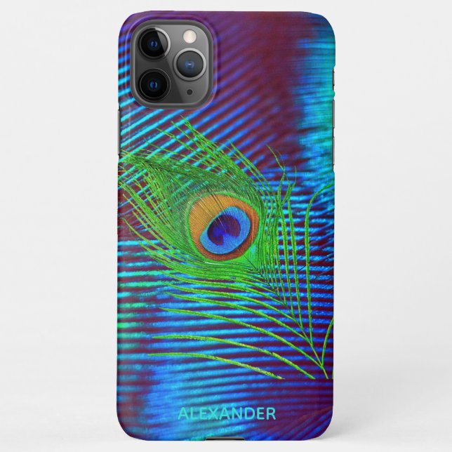 Coque iPhone Peacock Personnalisé Plumes Bleues Nom (Dos)