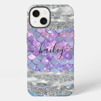 Etui iPhone 13 peau de sirène violette avec paillettes argentées