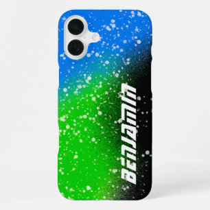Coque iPhone 16 Plus Peinture en aérosol Noir Vert et Bleu Étui avec no