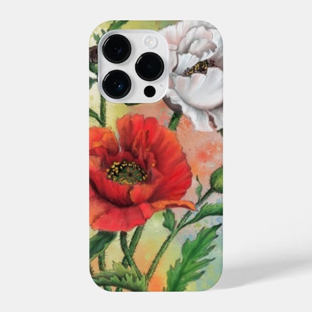 Coque iPhone Peinture Rouge blanc Pavot (Verso)