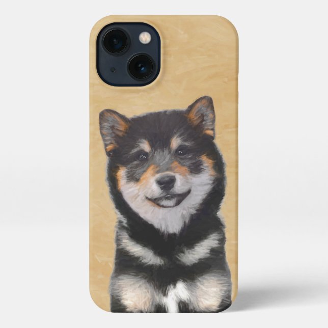Coque iPhone Peinture Shiba Inu (Noir et Tan) - Art Chien (Verso)