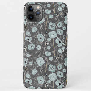 Coque iPhone 11Pro Max Pépites Gris Bleu Noir Aquarelle Fleurs