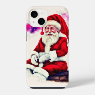 Coque Pour iPhone 14 Père Noël assis sur le mur de briques avec des nua
