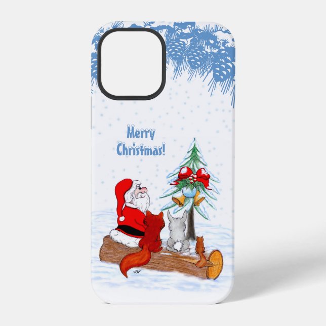 Coque iPhone Père Noël avec Renard de lapin et écureuil (Verso)