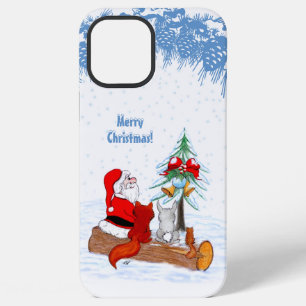 Coque iPhone 12 Pro Max Père Noël avec Renard de lapin et écureuil
