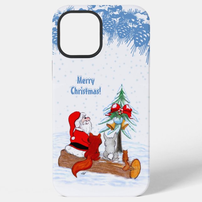 Coque iPhone Père Noël avec Renard de lapin et écureuil (Verso)