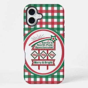 Coque iPhone 16 Plus Père Noël's Retro Marquee - Ho Ho Ho Joyeux et lum