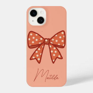 Coque Pour iPhone 14 Personalized Cute girly gingham bow ribbon 
