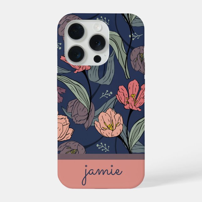 Coque iPhone Personalized Dark Floral Tulip Pattern Phone Case (Verso)