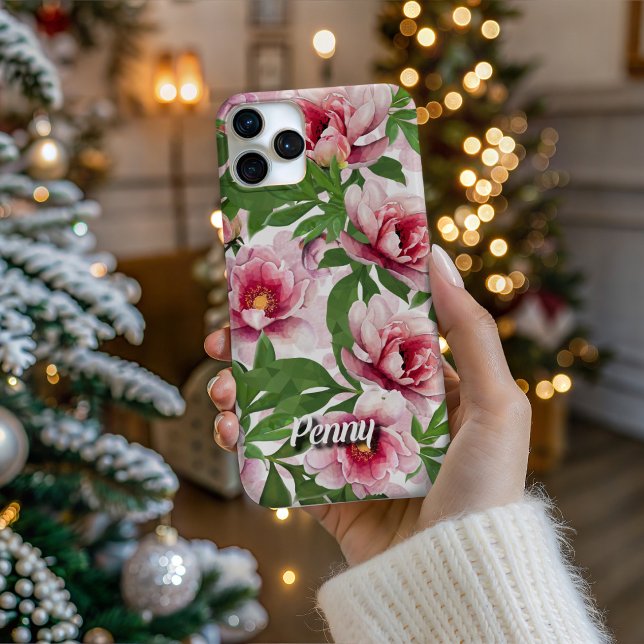 Coque iPhone Personalized High-Poly Peony Phone Case (Personalize Your Tech! Add a custom name to this artistic phone case. It's the perfect unique gift!)