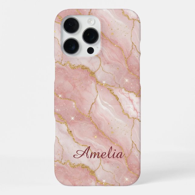 Coque iPhone Personalized Modern Rose Quartz Marble Gold (Verso)