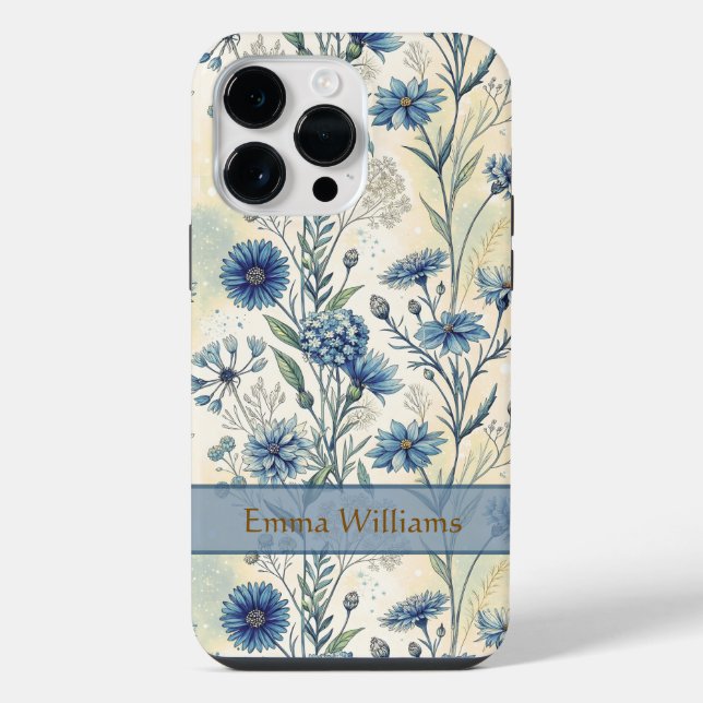 Coque iPhone Personalized Name Blue Wildflowers (Verso)