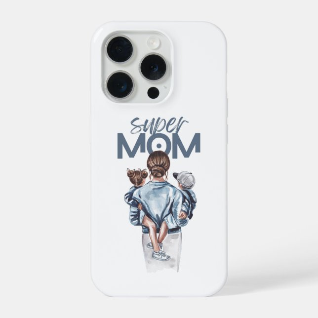 Coque iPhone Personalized Super Mom with Son and Daughter Gift (Verso)