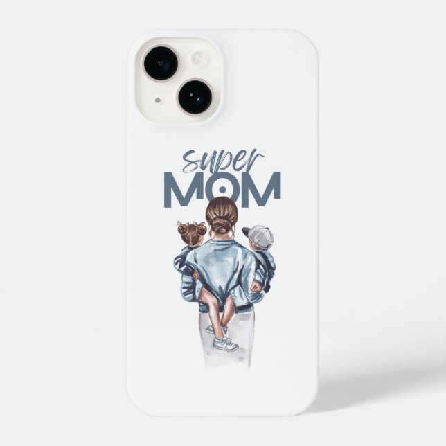 Coque iPhone Personalized Super Mom with Son and Daughter Gift (Verso)