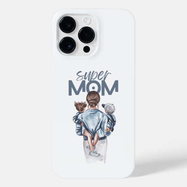 Coque iPhone Personalized Super Mom with Son and Daughter Gift (Verso)