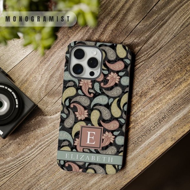 Coque iPhone Personnalisable Black Yellow Blue Paisley (Customizable Black Yellow Blue Pink Paisley iPhone Case)