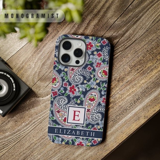 Coque iPhone Personnalisable Motif Blanc Bleu Rouge Paisley (Customizable White Blue Red Paisley Pattern iPhone Case)