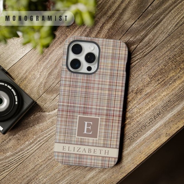 Coque iPhone Personnalisé Brown rose À damiers Motif (Custom Brown Grey Pink Checkered Pattern iPhone Case)