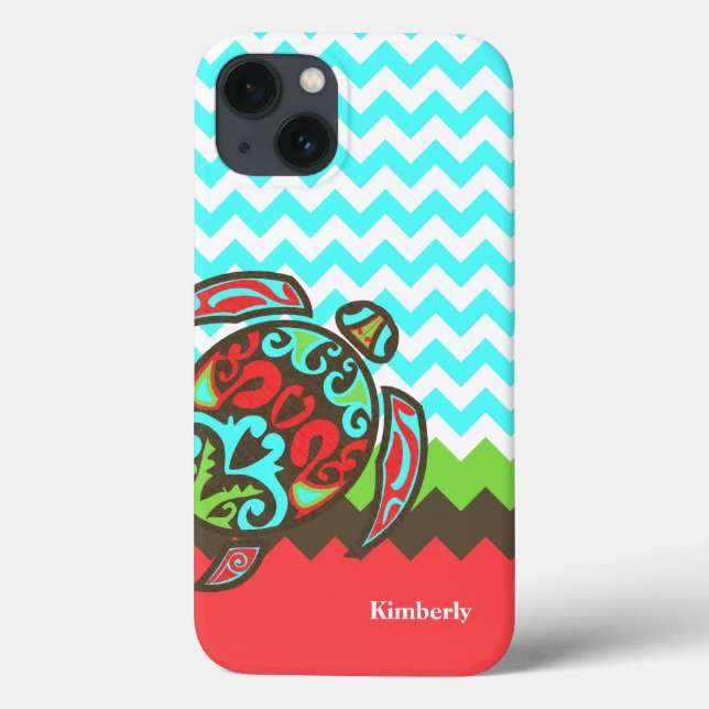 Coque iphone personnalisé élégant Chevron & Sea Tu (Verso)