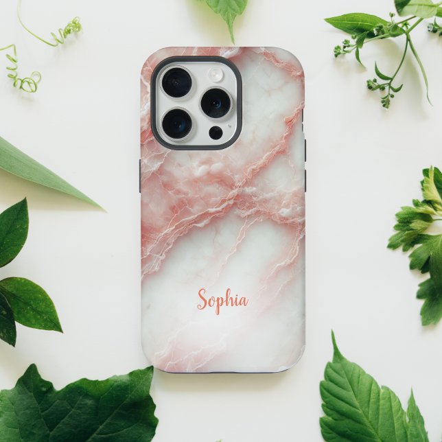 Coque iphone personnalisé en marbre rose vif (Créateur téléchargé)