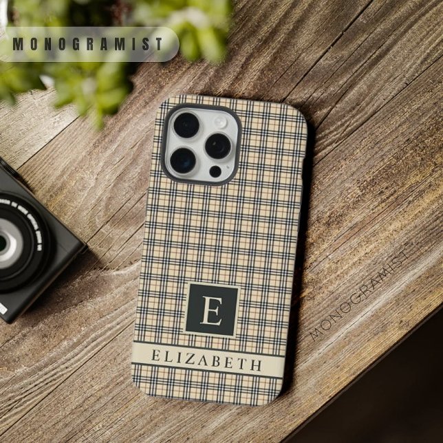 Coque iPhone Personnalisé Pale Jaune Beige Noir À damiers Motif (Custom Pale Yellow Beige Black Checkered Pattern iPhone Case
)