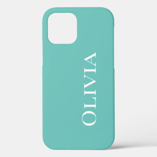 Coque iPhone 12 Pro Personnalisé Turquoise bleu vert moderne Typograph