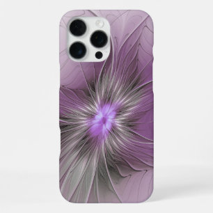 Coque iPhone 16 Pro Max Petite Beauté Moderne Fleur d'Art Fractal Gris Mau