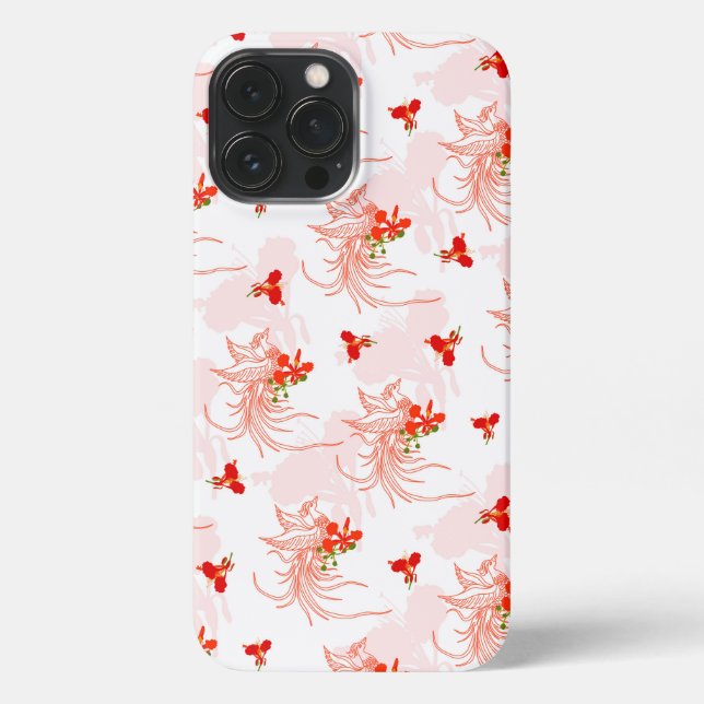 Coque iPhone Phoenix Oiseau Et Phoenix Fleur Motif Sans Faille (Verso)