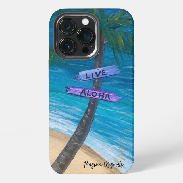 Coque iPhone Phone Case “Live Aloha” Palm tree over water Maui  (Dos)
