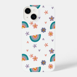Coque Pour iPhone 14 Phone Case – Rainbow and Flowers Cute Design