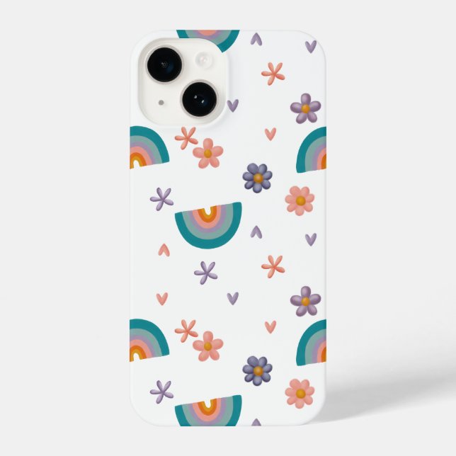 Coque iPhone Phone Case – Rainbow and Flowers Cute Design (Verso)