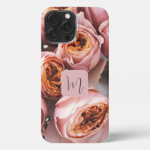 Etui iPhone 13 Pro Max Photo adorable monogramme calligraphie nom rose ro