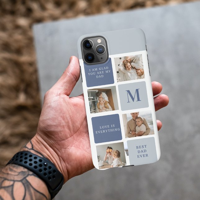 Coque iPhone Photo Collage moderne & Bleu Happy Fête des pères  (Créateur téléchargé)