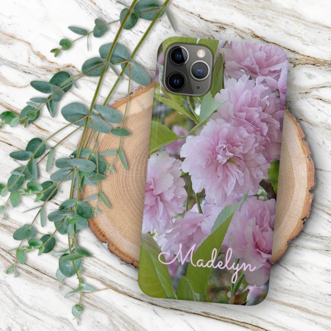 Coque iPhone Photo d'arbre de fleurs de cerisier rose personnal (Créateur téléchargé)