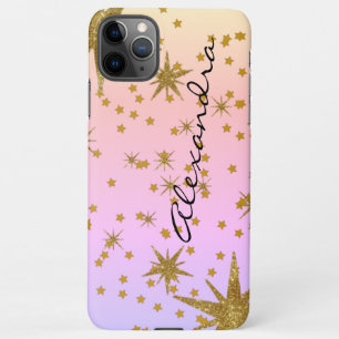 Coque iPhone 11Pro Max Photo personnalisée et nom scintille étoiles doré