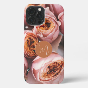 Etui iPhone 13 Pro Max Photo romantique rose rose rose monogramme mignon 