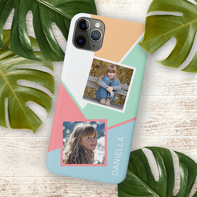Coque iPhone Photos de famille personnalisées sur Motif de mosa (Créateur téléchargé)