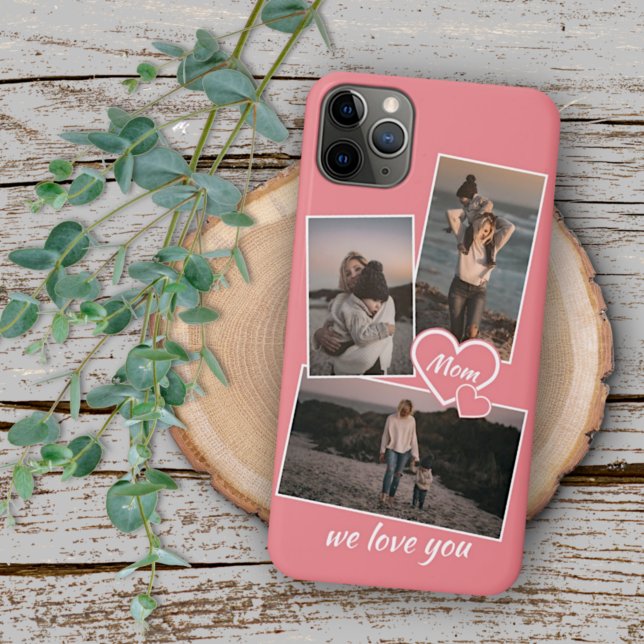 Coque iPhone Photos Et Coeur Sur Le Corail Rouge Pêche Rosé (Créateur téléchargé)