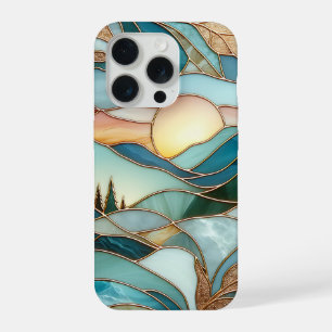 Pics de montagnes dorées Forêt Art de verre teinté