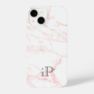 Coque Pour iPhone 14 Pierre de marbre rose personnalisé monogramme iPho