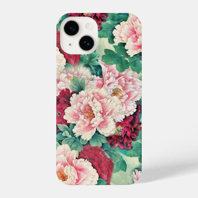 Coque iPhone Pies roses rouges et Motif Feuille vert (Verso)