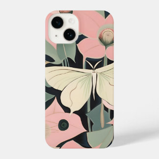 Coque Pour iPhone 14 Pink and Cream - Luna Moth and Moonflowers