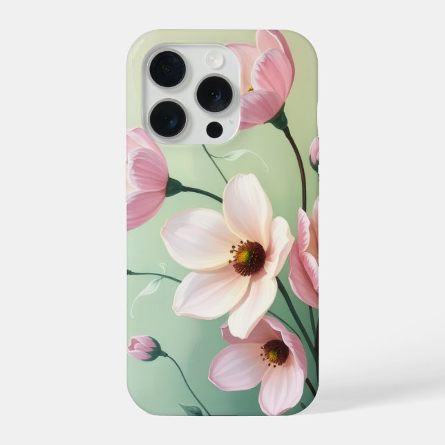 Coque iPhone Pink and Sage Green Floral Phone Case (Verso)