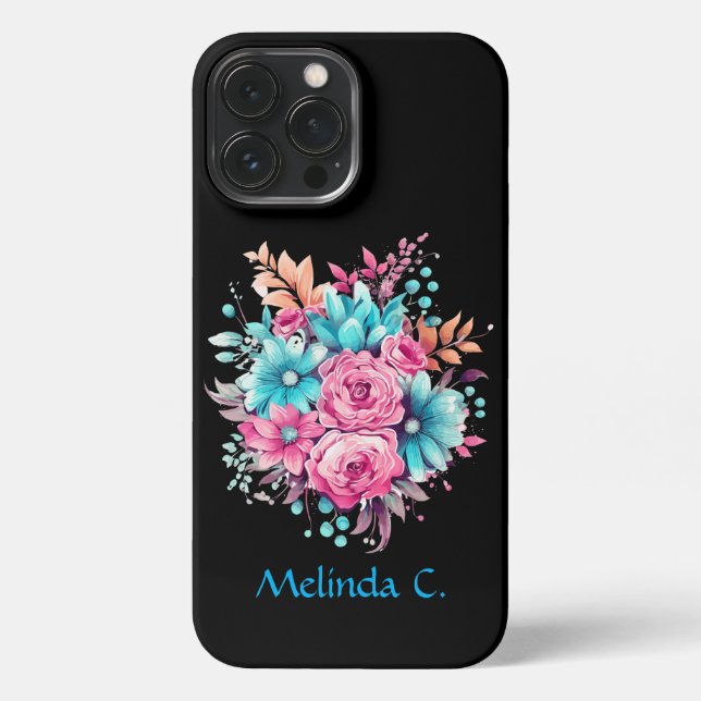Coque iPhone Pink and Teal Floral (Verso)