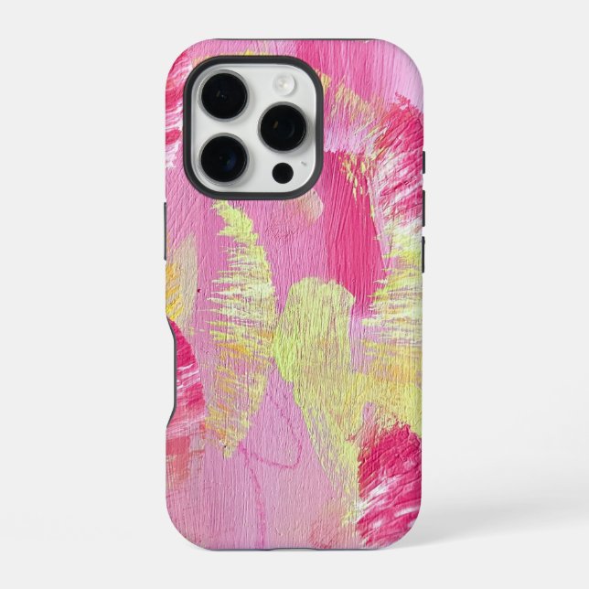 Coque iPhone Pink and Yellow Abstract Art Phone Case (Verso)