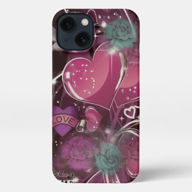 Coque iPhone Pink Love Hearts Roses Glam, iPhone case (Verso)
