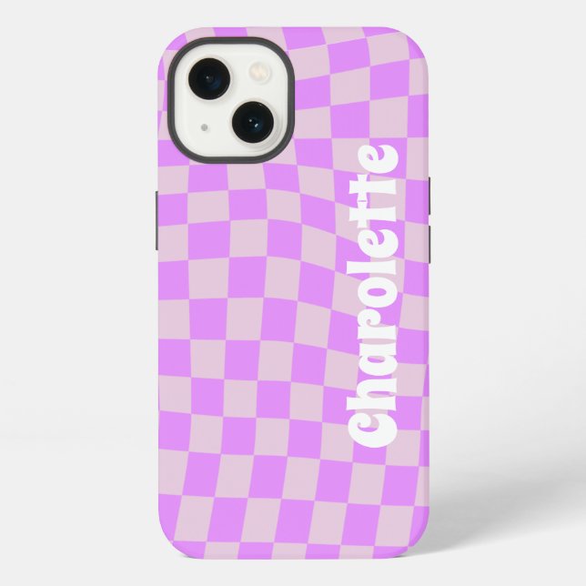 Coque iPhone Pink retro checker pattern  Case-Mate iPhone case (Verso)
