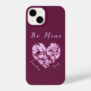 Coque Pour iPhone 14 Pink Valentine's Flowers Heart Be Mine Monogramme